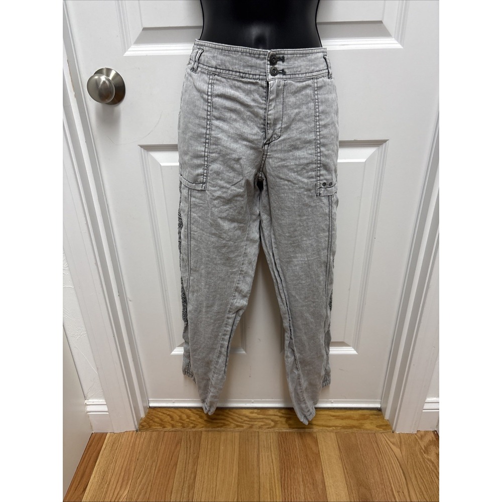 Hei Hei for Anthropologie Gray Linen Pants With Embroidery Embellish - Size 29